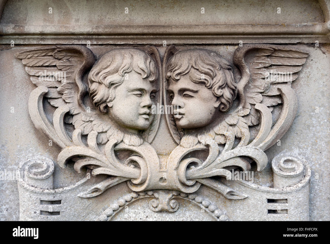 Regnart family tomb detail, St Helen`s churchyard, Albury, Oxfordshire, England, UK Stock Photo